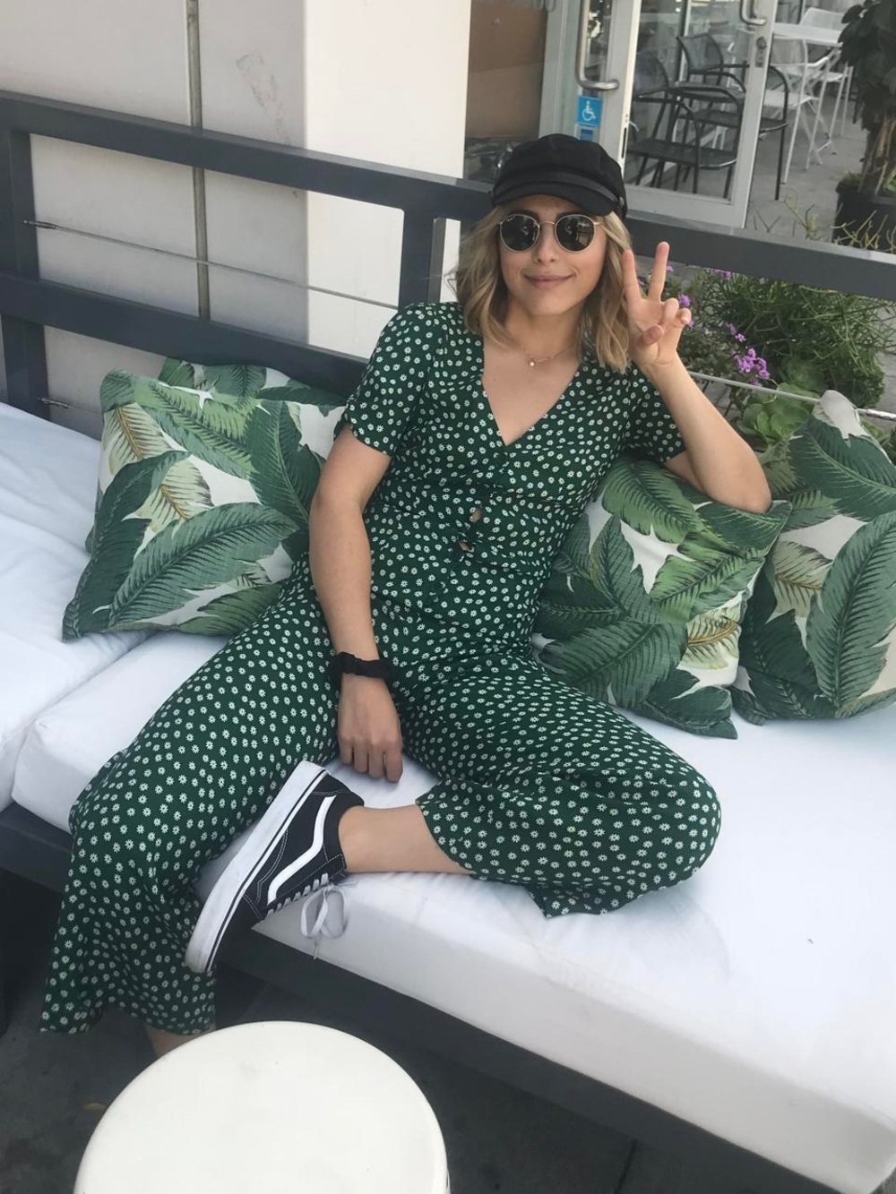Reformation France Jumpsuit Green Floral Wide Leg Size 2